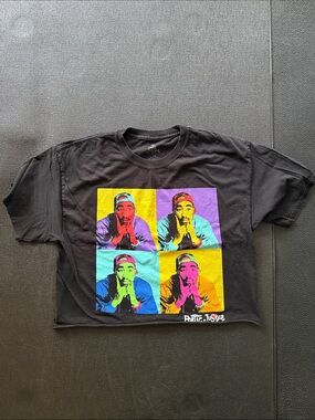 Poetic Justice Colorblock Pop Art Tupac Graphic Crop Top Tee - Black